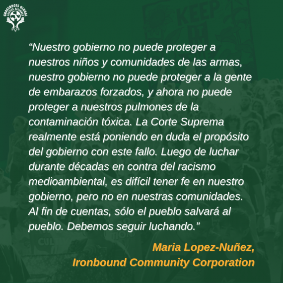 La Corte Suprema toma una decisión racista, fallando a favor de las contaminadoras corporativas y en contra de las comunidades en las primeras líneas