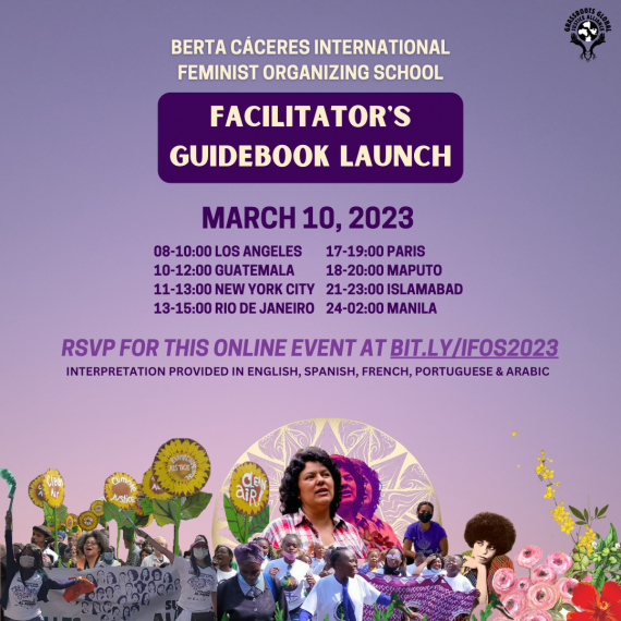 Invitation to Facilitator’s Guidebook Launch, with world time zones and a collage of people and flowers at the bottom of the image.